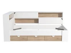 Cama 90 x 190 cm com arrumação em cores branco e natural + estrado - TAMADU