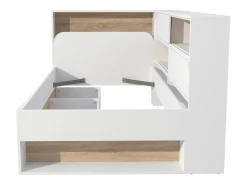 Cama 90 x 190 cm com arrumação em cores branco e natural + estrado - TAMADU