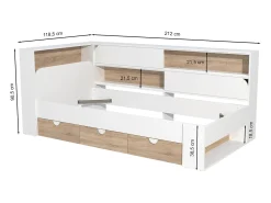 Cama 90 x 190 cm com arrumação em cores branco e natural + estrado - TAMADU