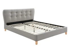 Cama 140 x 190 cm com cabeceira estofada tecido cinzento - ELIDE