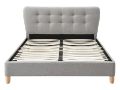 Cama 140 x 190 cm com cabeceira estofada tecido cinzento - ELIDE
