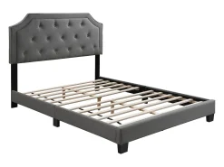 Cama 140 x 190 cm com cabeceira estofada cinzento claro - ANDEYO
