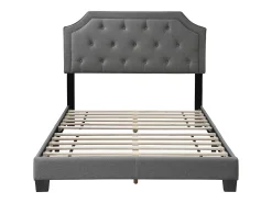 Cama 140 x 190 cm com cabeceira estofada cinzento claro - ANDEYO