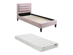 Cama 90 x 190 cm com cabeceira de cor rosa + colchão - MACHUPIO