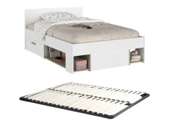 Cama 120 x 190/200 cm com espaço de arrumação branco e natural + sommier - KINSELIA