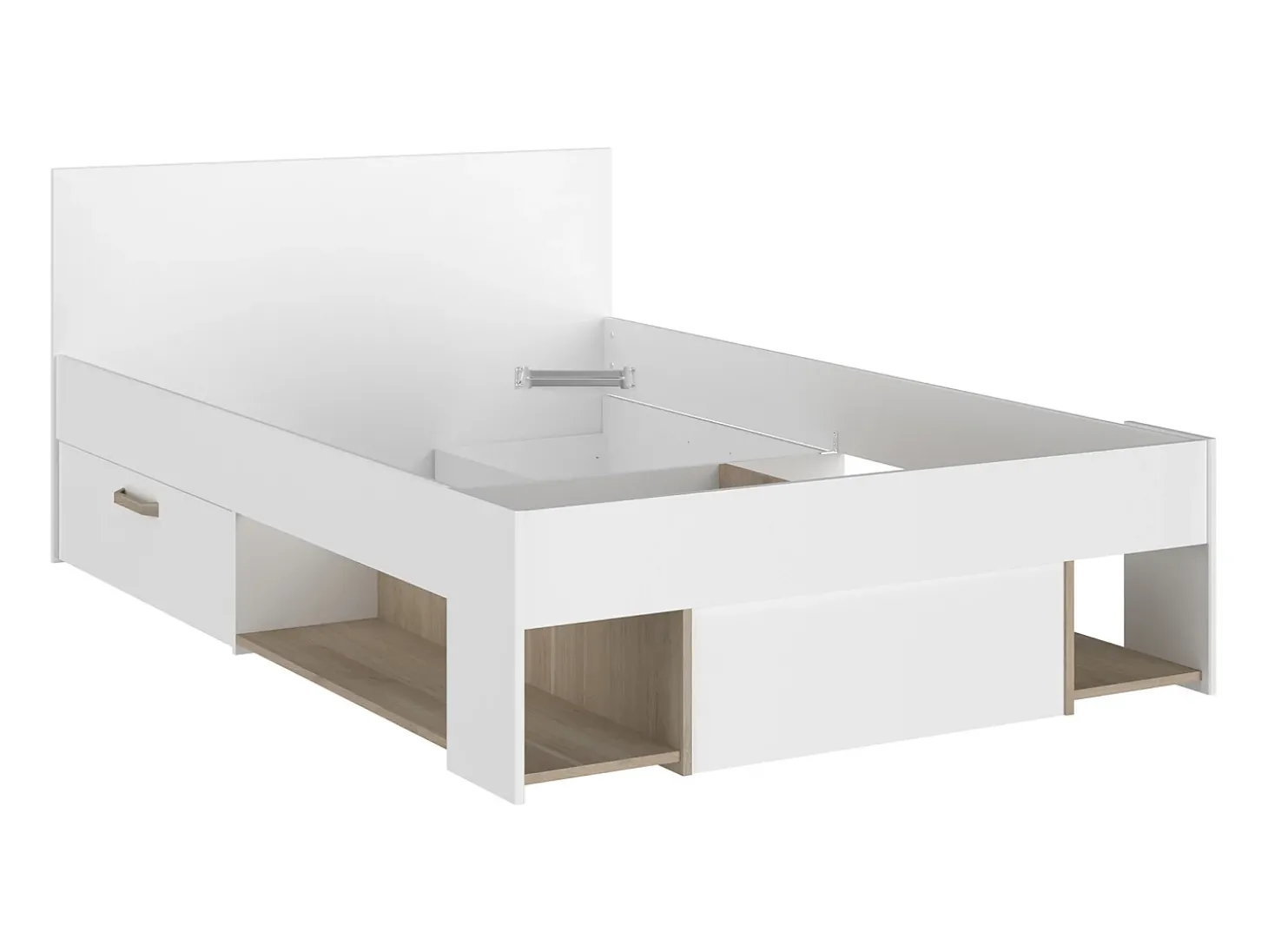 Cama 120 x 190/200 cm com espaço de arrumação branco e natural + sommier + colchão - KINSELIA