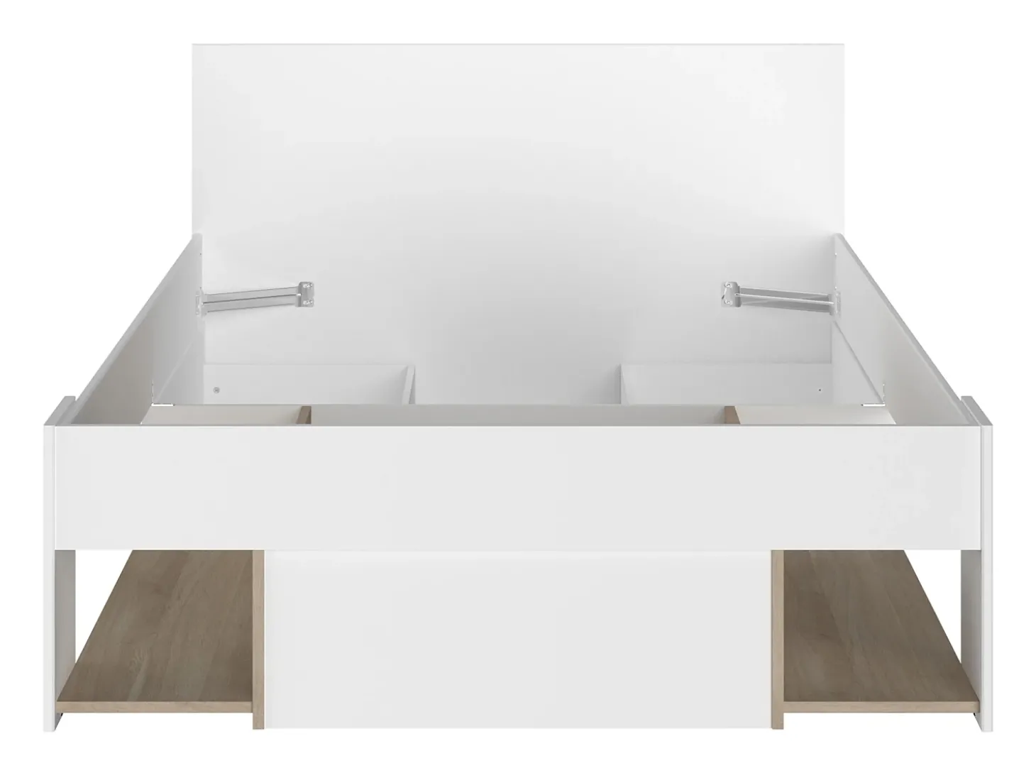 Cama 120 x 190/200 cm com espaço de arrumação branco e natural + sommier + colchão - KINSELIA