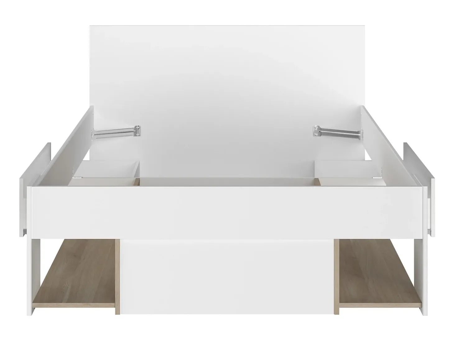 Cama 120 x 190/200 cm com espaço de arrumação branco e natural + sommier + colchão - KINSELIA