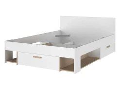 Cama 140 x 190/200 cm com espaços de arrumação branco e natural + sommier - KINSELIA