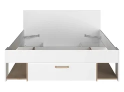 Cama 140 x 190/200 cm com espaços de arrumação branco e natural + sommier - KINSELIA