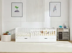Cama 90 x 190 cm com gaveta em pinho e MDF na cor branca - PROVIATI