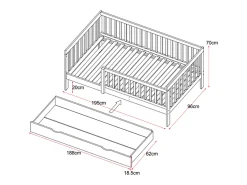 Cama 90 x 190 cm com gaveta em pinho e MDF na cor branca - PROVIATI