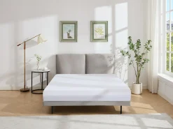 Cama 140 x 190 cm em veludo de cor cinza - IBEDIA