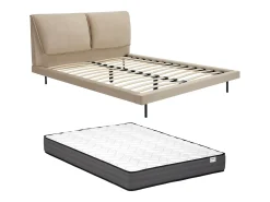 Cama 140 x 190 cm em veludo de cor taupe + colchão - IBEDIA