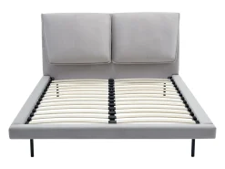 Cama 140 x 190 cm em veludo de cor cinza + colchão - IBEDIA