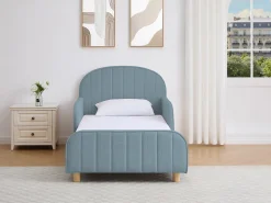 cama 90 x 190 cm tecido texturizado em cor azul + colchão – MIRAVELO