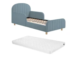 cama 90 x 190 cm tecido texturizado em cor azul + colchão – MIRAVELO