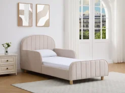 cama 90 x 190 cm tecido texturizado em cor bege + colchão – MIRAVELO