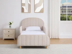cama 90 x 190 cm tecido texturizado em cor bege + colchão – MIRAVELO