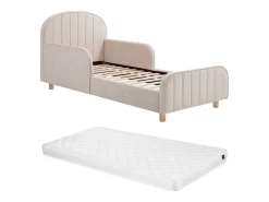 cama 90 x 190 cm tecido texturizado em cor bege + colchão – MIRAVELO