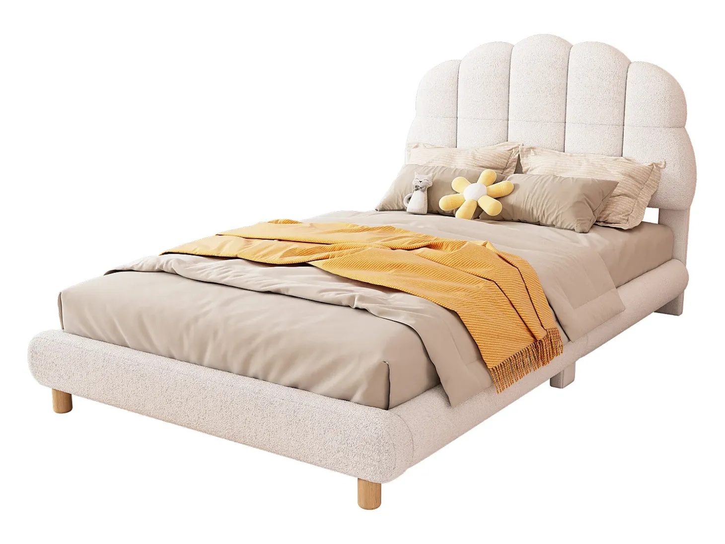 Cama acolchoada 90 x 200 cm, cama de bebé macia, cabeceira bonita, base de ripas, branco