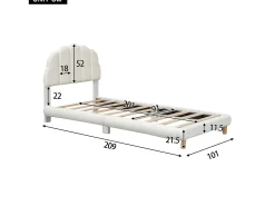 Cama acolchoada 90 x 200 cm, cama de bebé macia, cabeceira bonita, base de ripas, branco