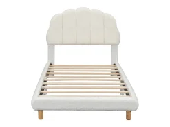 Cama acolchoada 90 x 200 cm, cama de bebé macia, cabeceira bonita, base de ripas, branco