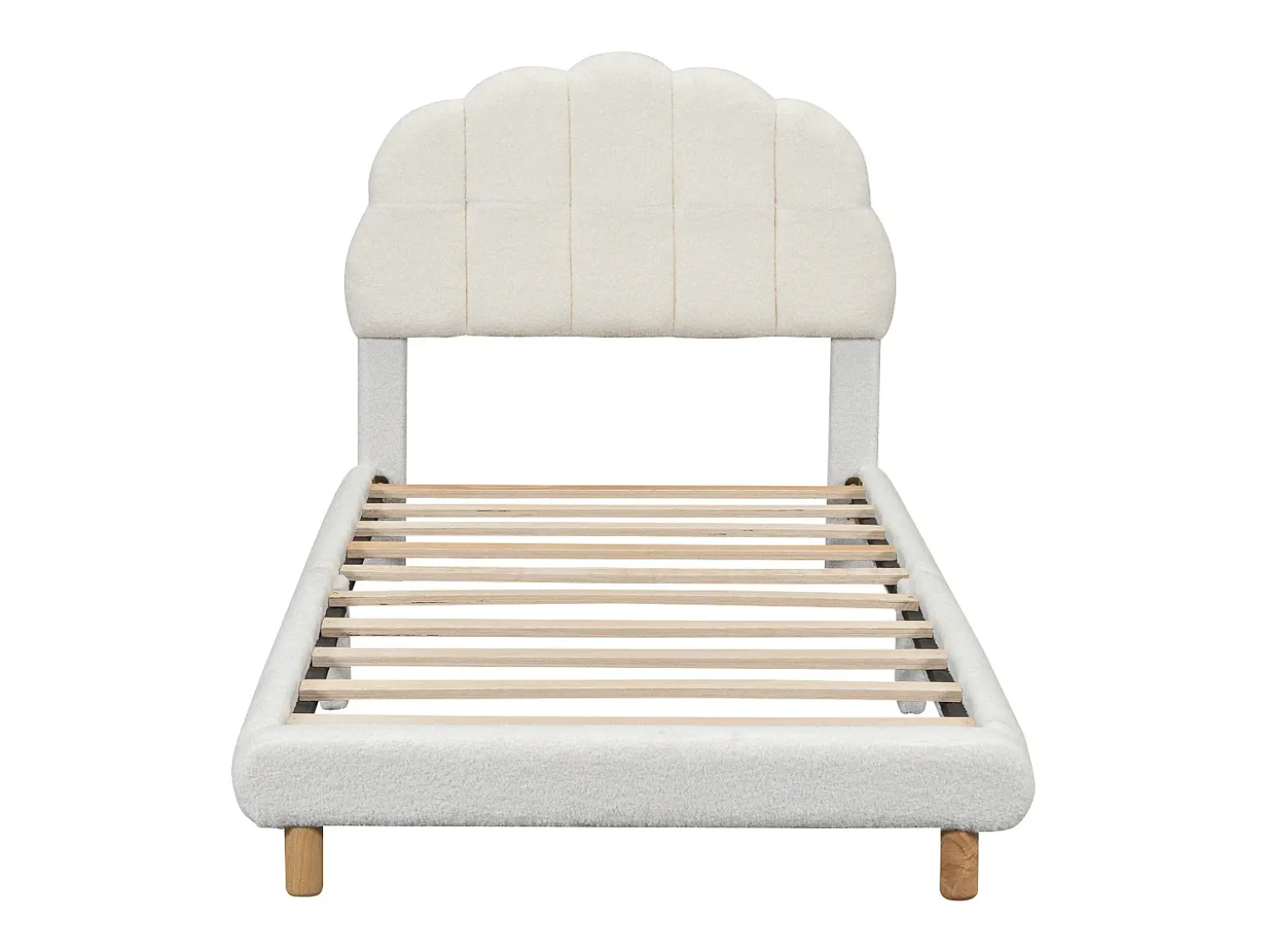 Cama acolchoada 90 x 200 cm, cama de bebé macia, cabeceira bonita, base de ripas, branco