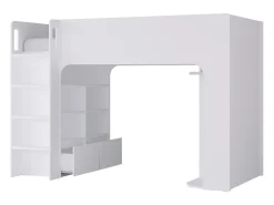 Cama alta 90 x 190 cm com espaços de arrumação branco - COLUMI