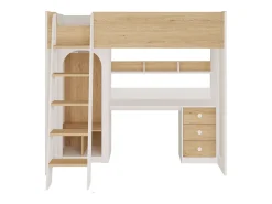 cama alta 90 x 190 cm com guarda-roupa e secretária cor natural e branco - ALVENOU