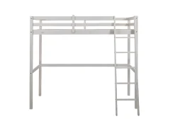 Cama alta 90 x 190 cm em pinho maciço esbranquiçado com colchão GEDEON II