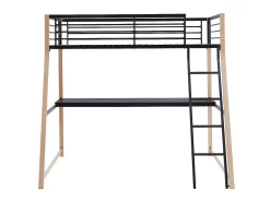 Cama alta 90 x 190 cm secretária integrada preto e cor carvalho MALICIA