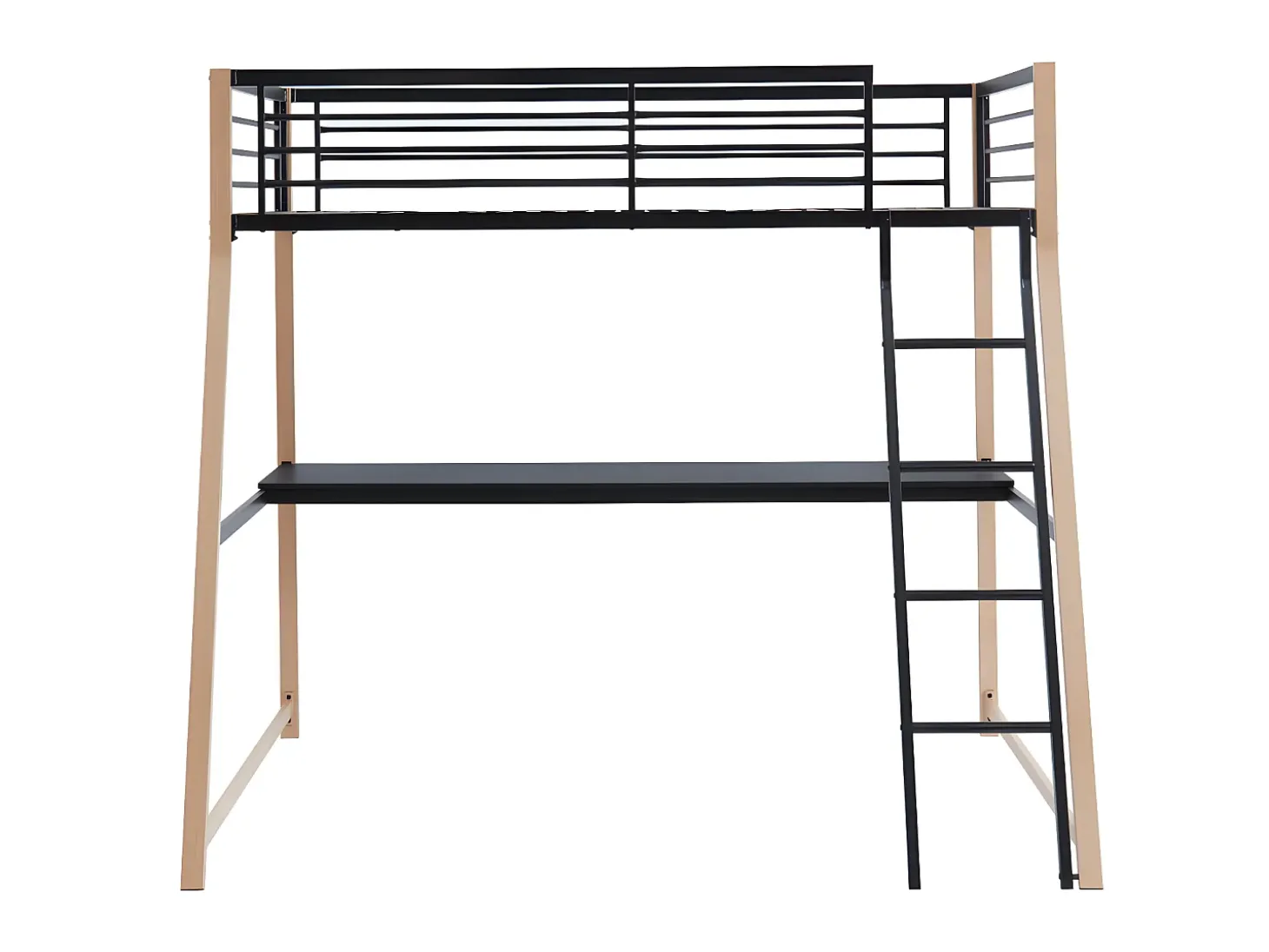 Cama alta 90 x 190 cm secretária integrada preto e cor carvalho MALICIA
