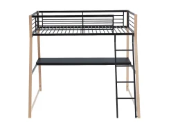Cama alta 90 x 190 cm secretária integrada preto e cor carvalho MALICIA