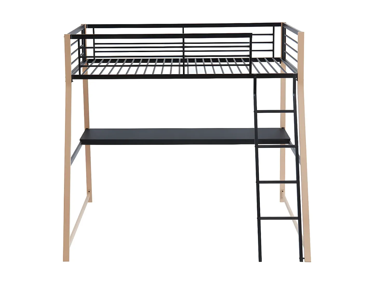 Cama alta 90 x 190 cm secretária integrada preto e cor carvalho MALICIA