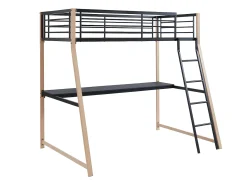 Cama alta 90 x 190 cm secretária integrada preto e cor carvalho MALICIA