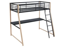 Cama alta 90 x 190 cm secretária integrada preto e cor carvalho MALICIA