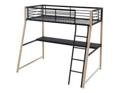 Cama alta 90 x 190 cm secretária integrada preto e cor carvalho MALICIA