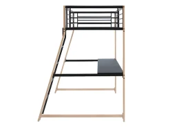 Cama alta 90 x 190 cm secretária integrada preto e cor carvalho MALICIA