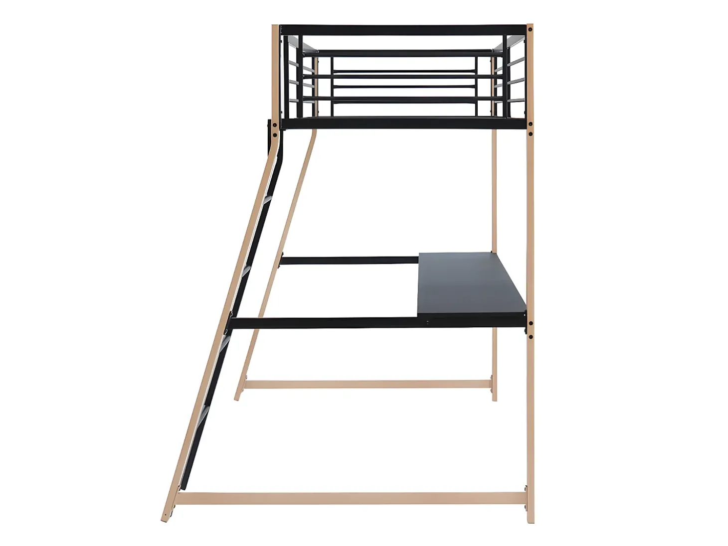Cama alta 90 x 190 cm secretária integrada preto e cor carvalho MALICIA