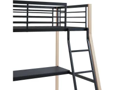 Cama alta 90 x 190 cm secretária integrada preto e cor carvalho MALICIA