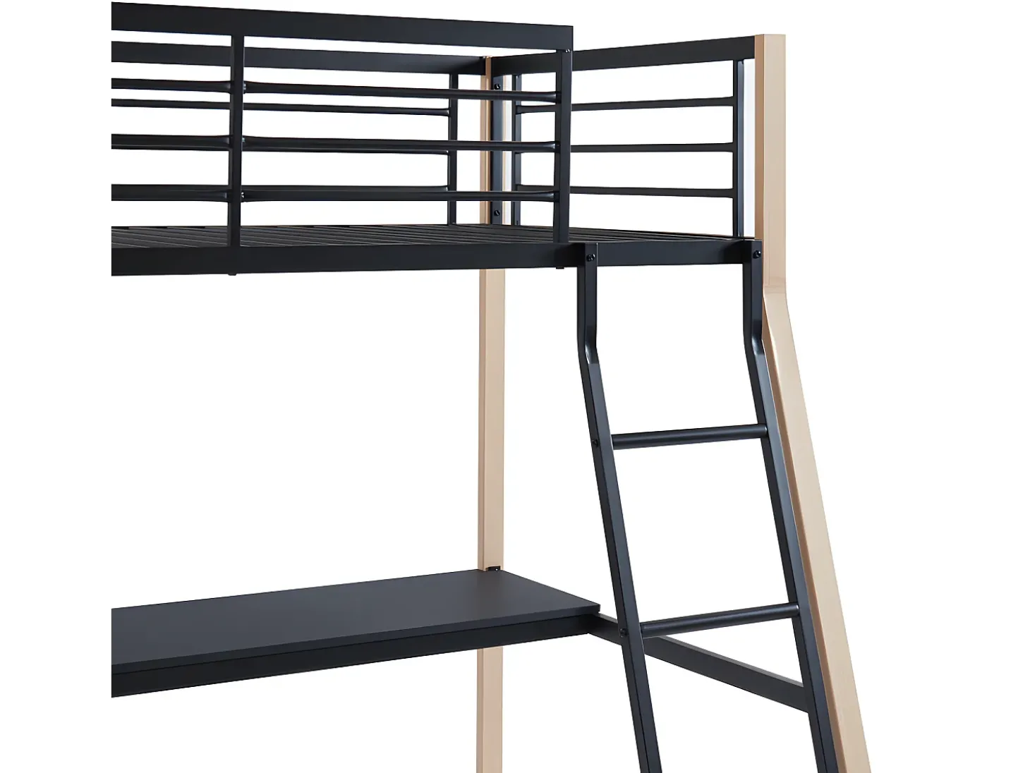 Cama alta 90 x 190 cm secretária integrada preto e cor carvalho MALICIA