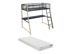 Cama alta 90 x 190 cm secretária integrada preto e cor carvalho MALICIA