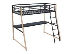Cama alta 90 x 190 cm secretária integrada metal preto e cor carvalho MALICIA