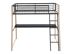 Cama alta 90 x 190 cm secretária integrada metal preto e cor carvalho MALICIA