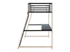 Cama alta 90 x 190 cm secretária integrada metal preto e cor carvalho MALICIA
