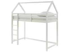 Cama alta cabana 90 x 190 cm em madeira de pinho branco com colchão - TARZIA