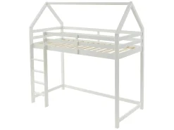 Cama alta cabana 90 x 190 cm em madeira de pinho branco com colchão - TARZIA