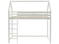 Cama alta cabana 90 x 190 cm em madeira de pinho branco com colchão - TARZIA