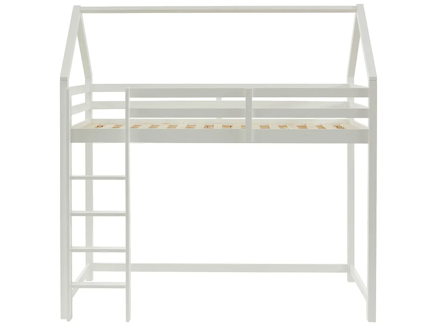 Cama alta cabana 90 x 190 cm em madeira de pinho branco com colchão - TARZIA